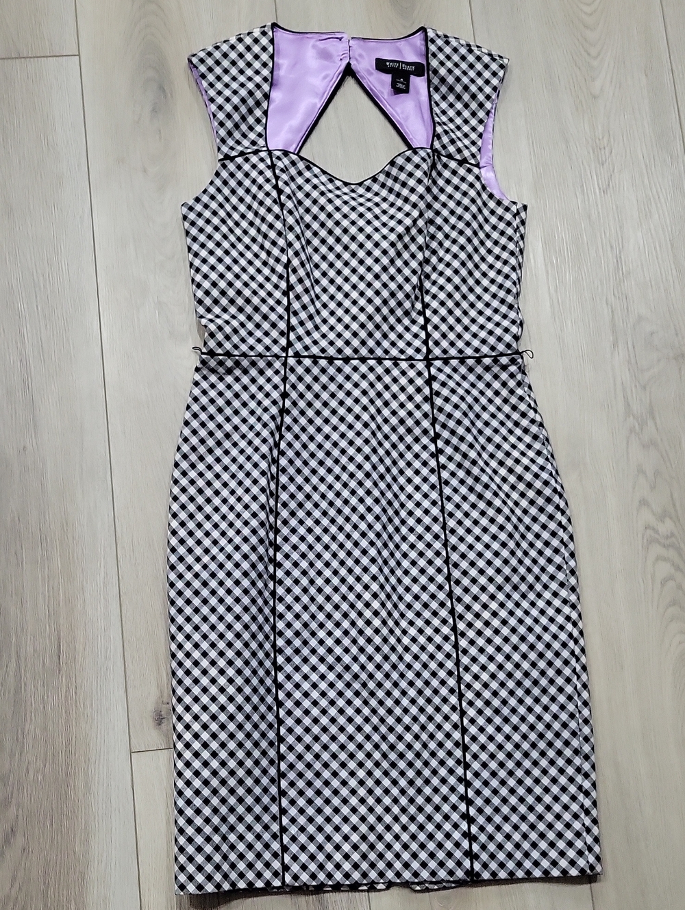 Nine West Black & White Gingham Midi Dress with Lilac Trim